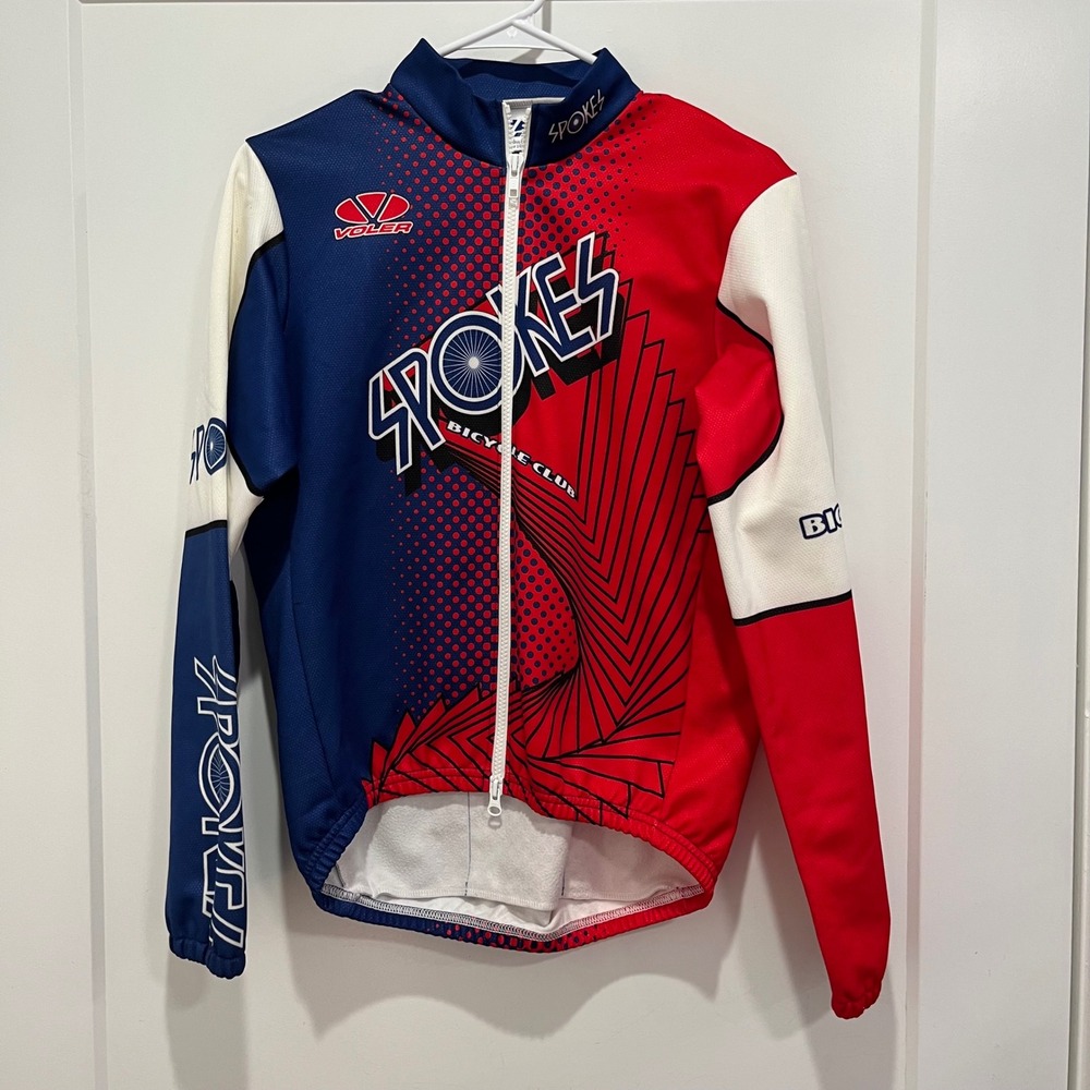 Voler Spokes Bicycle Club Cycling Jersey Mens Red Blue Full Zip Long Sleeve USA